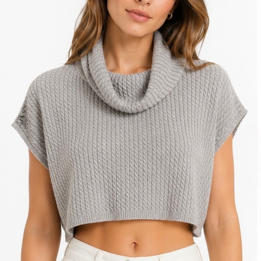 WeWoreWhat Gray Sweater Vest Cable Knit Cropped Chic | S/M